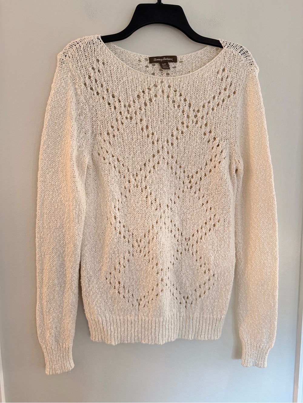 Tommy Bahama Cream Cotton Silk Pointelle Sweater Size Small